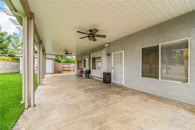 view of patio / terrace featuring ceiling fan