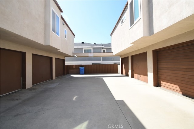 view of patio featuring a garage