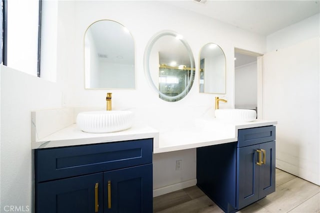 bathroom with hardwood / wood-style floors and vanity