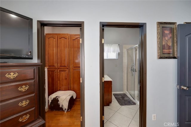 interior space featuring light tile patterned flooring