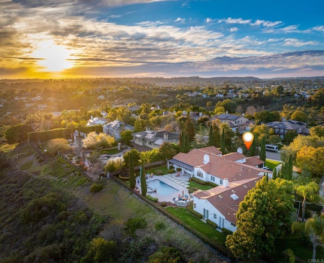 view of aerial view at dusk