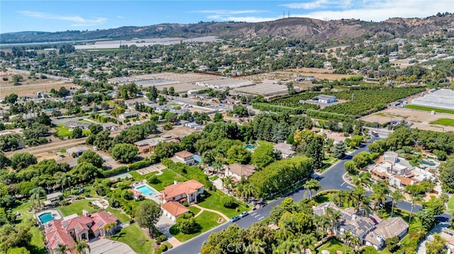 drone / aerial view featuring a mountain view