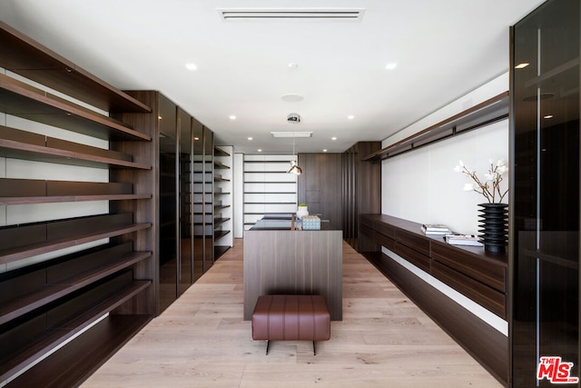 spacious closet with light hardwood / wood-style flooring