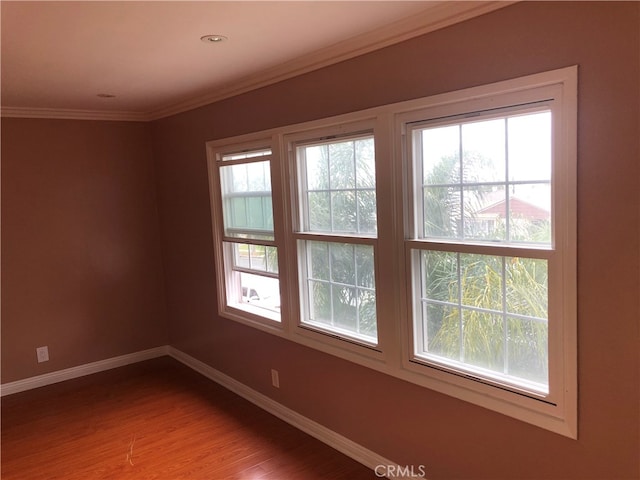 spare room featuring hardwood / wood-style flooring and crown molding