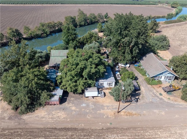 bird's eye view with a rural view and a water view