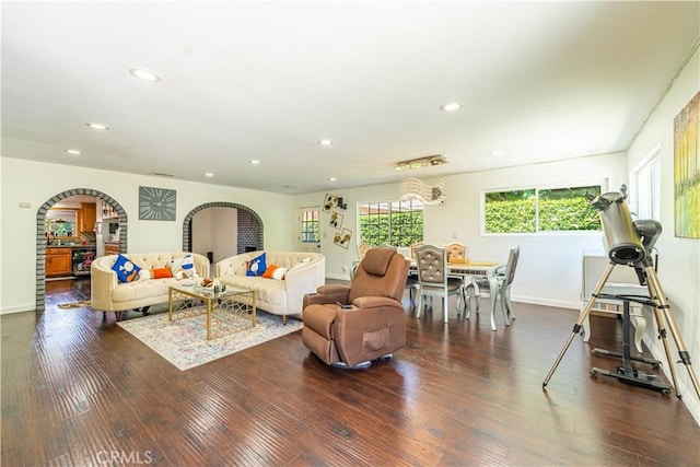 living room featuring dark hardwood / wood-style floors