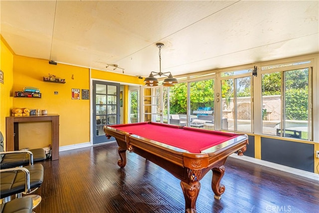 game room featuring hardwood / wood-style floors, french doors, and pool table