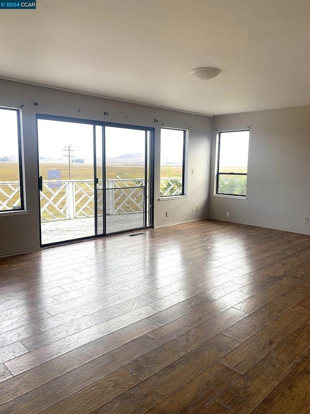 unfurnished room featuring dark hardwood / wood-style floors and a healthy amount of sunlight