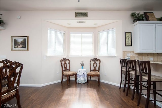 living area with a wealth of natural light and dark hardwood / wood-style flooring