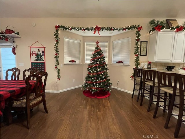 dining space featuring dark wood-type flooring