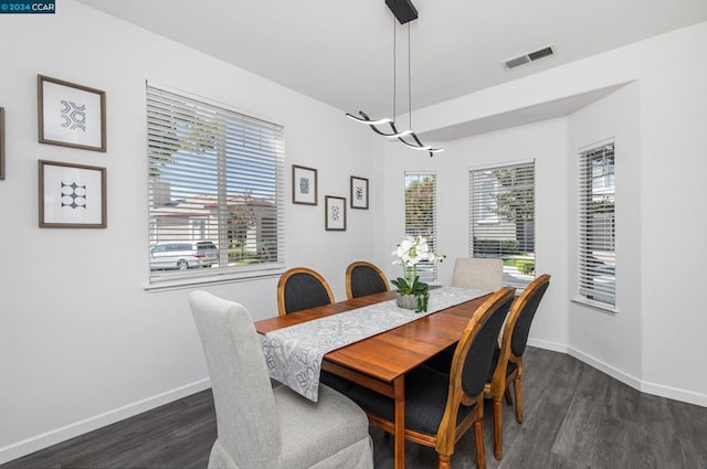 dining room featuring dark hardwood / wood-style flooring and plenty of natural light