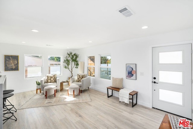 sitting room with a wealth of natural light and light wood-type flooring