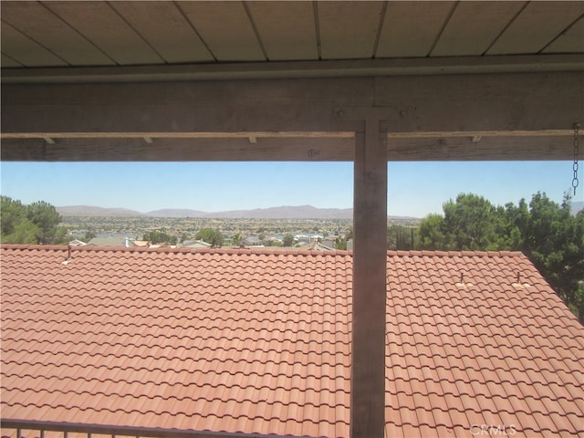 view of patio / terrace with a mountain view