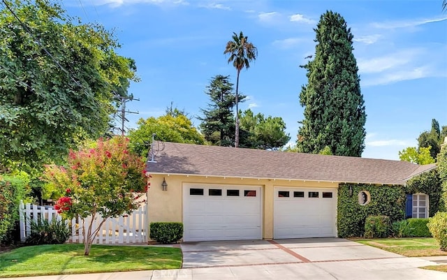 view of front of property featuring a garage and a front lawn