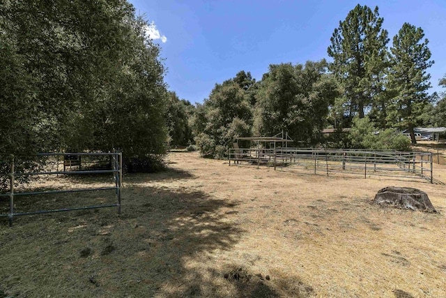 view of yard featuring a rural view and an outdoor structure