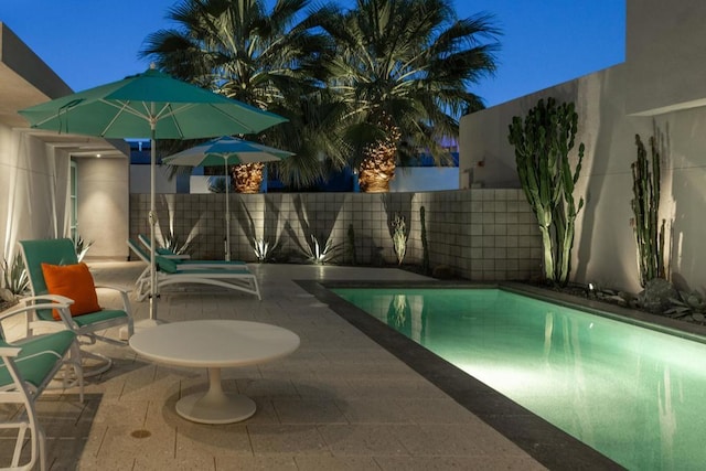 view of swimming pool featuring a patio area