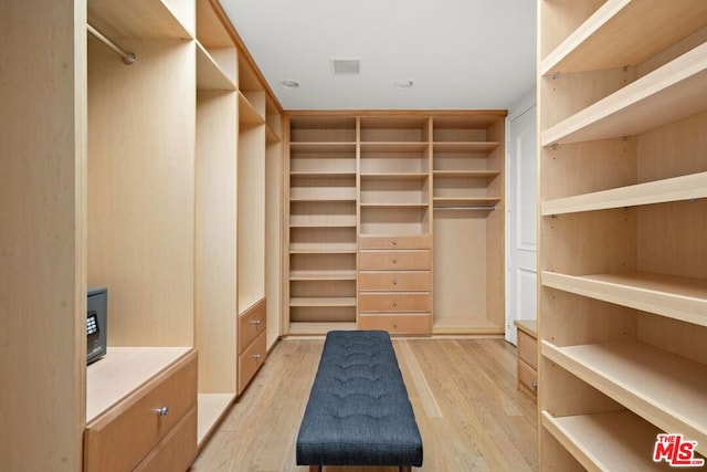 spacious closet with light hardwood / wood-style floors