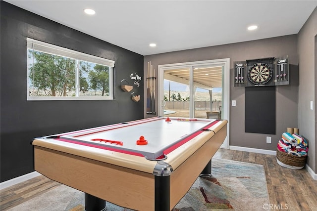 recreation room featuring hardwood / wood-style flooring, pool table, and plenty of natural light