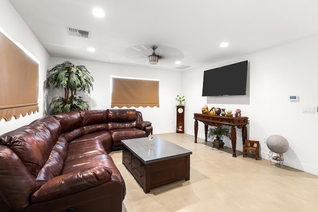 living room featuring ceiling fan