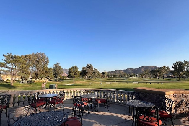 view of patio with a mountain view