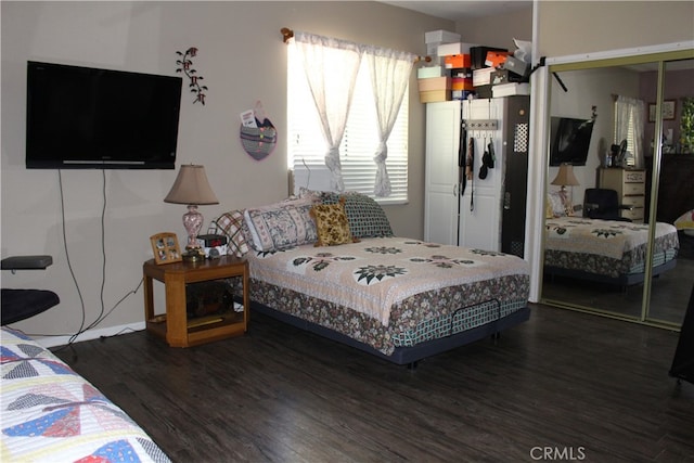 bedroom with a closet and dark wood-type flooring