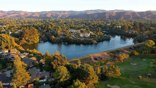 aerial view with a water and mountain view