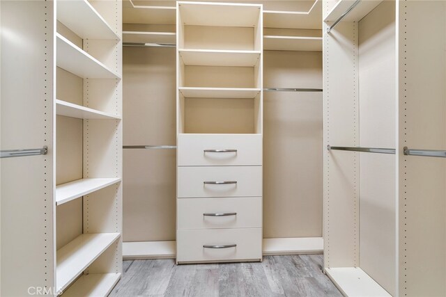 spacious closet featuring light wood-type flooring