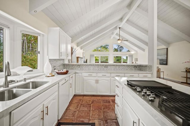 kitchen with white cabinets, a healthy amount of sunlight, sink, and backsplash