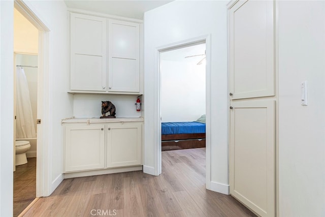 hall with light hardwood / wood-style floors