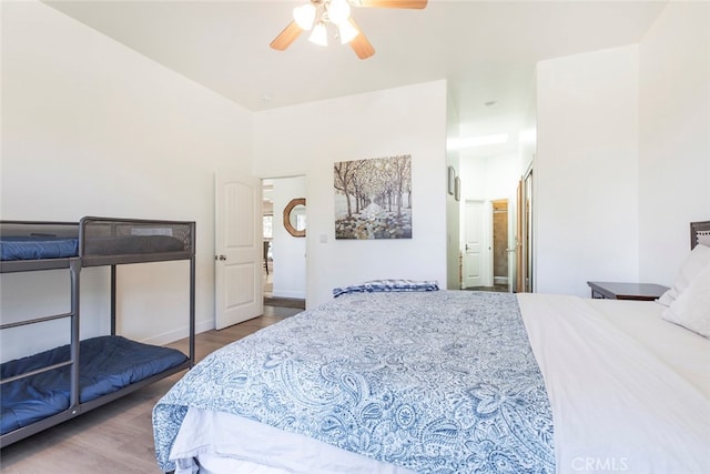 bedroom featuring ceiling fan and hardwood / wood-style floors