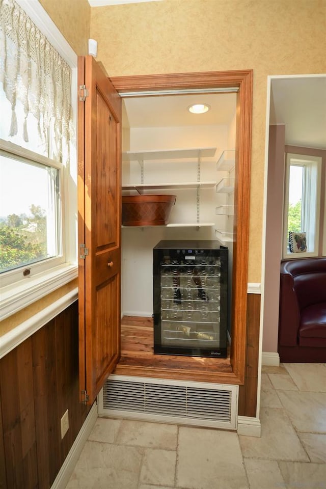 interior details featuring wine cooler