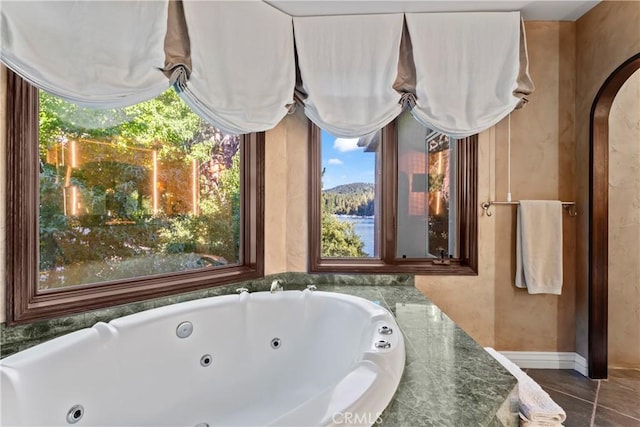 bathroom featuring a washtub and a wealth of natural light