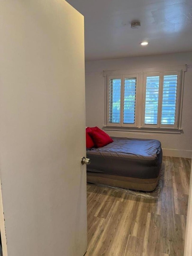 bedroom with hardwood / wood-style floors