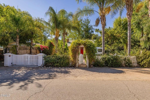 view of gate with a fenced front yard