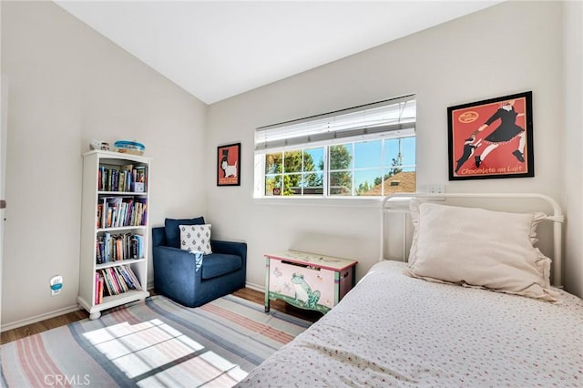 1169 Aztec, Topanga, CA 90290 - bedroom with wood finished floors, baseboards, and lofted ceiling