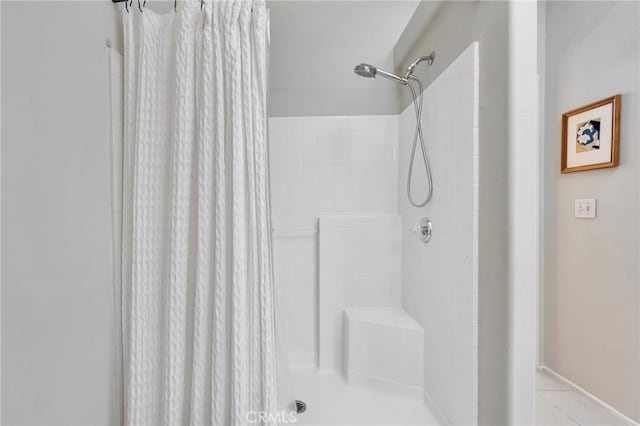 1169 Aztec, Topanga, CA 90290 - full bathroom with a shower stall and tile patterned floors