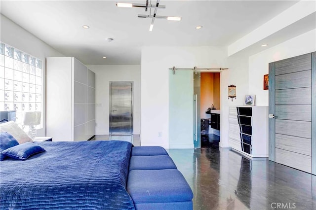 bedroom with a barn door