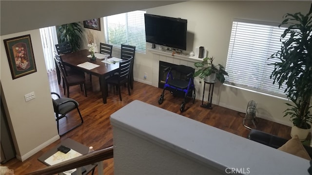 interior space featuring hardwood / wood-style flooring, a fireplace, and a wealth of natural light