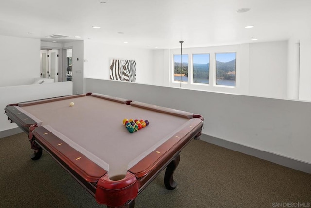 rec room with pool table and carpet floors