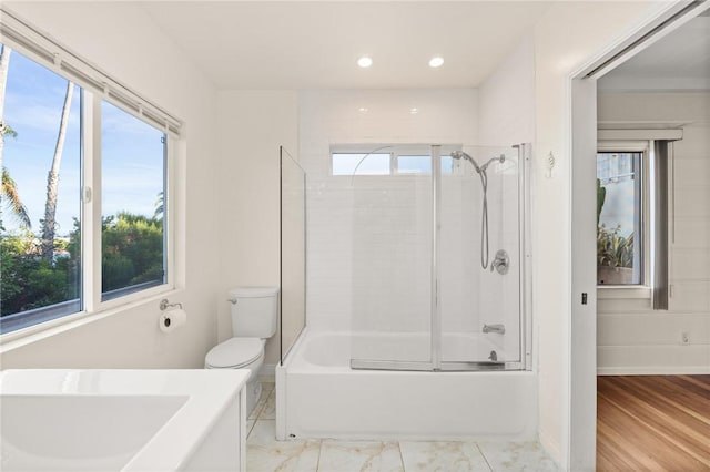 661 W 26th St, San Pedro, CA 90731 - bathroom featuring plenty of natural light, toilet, recessed lighting, and enclosed tub / shower combo