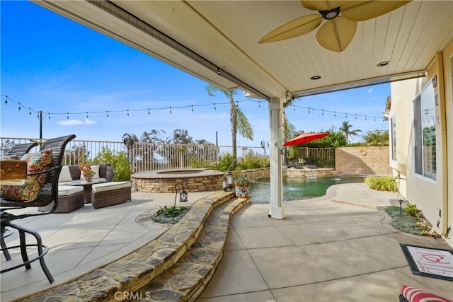 view of patio / terrace with pool water feature, outdoor lounge area, and a pool with hot tub