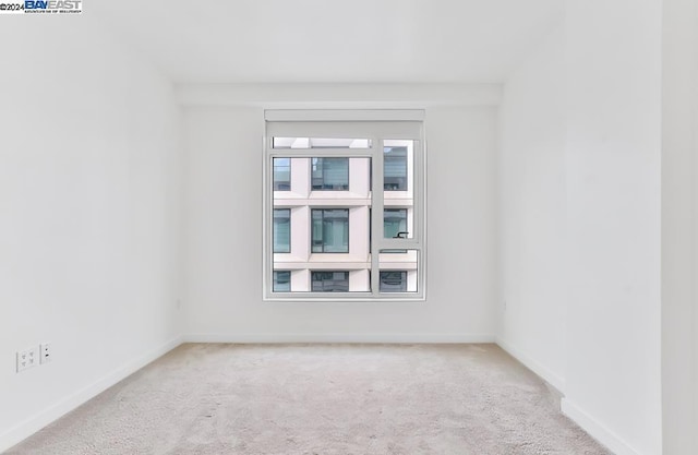 unfurnished room with light colored carpet