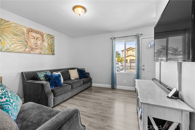 living room with light hardwood / wood-style floors