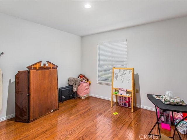 playroom with hardwood / wood-style flooring