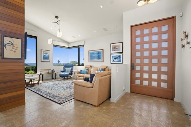 living room with lofted ceiling