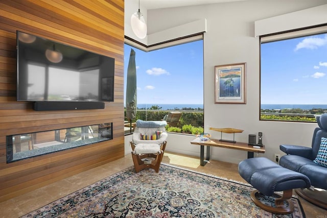 living area with vaulted ceiling