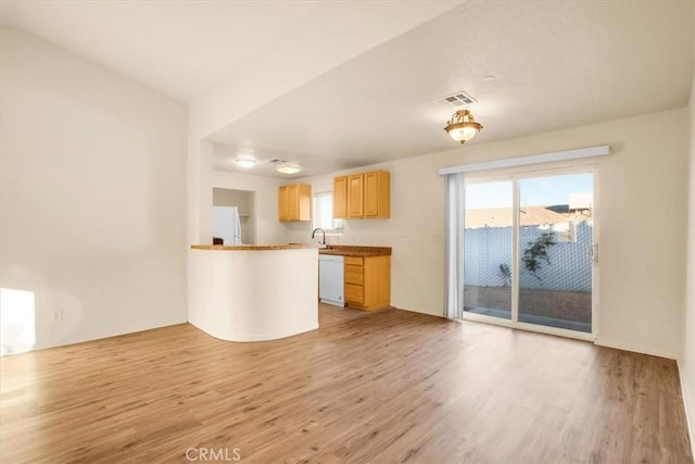 unfurnished living room featuring light hardwood / wood-style flooring and sink