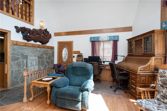 7226 Yosemite Park Way, Yosemite, CA 95389 - office area featuring light hardwood / wood-style floors and high vaulted ceiling