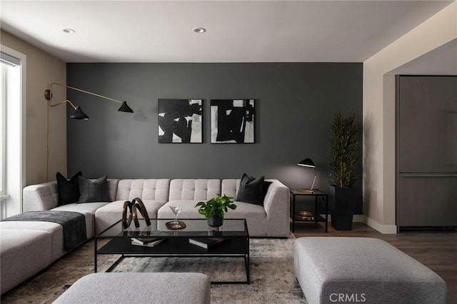 living room with hardwood / wood-style flooring