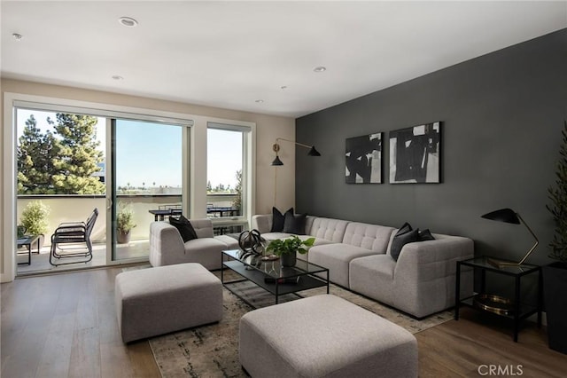 living room with hardwood / wood-style flooring